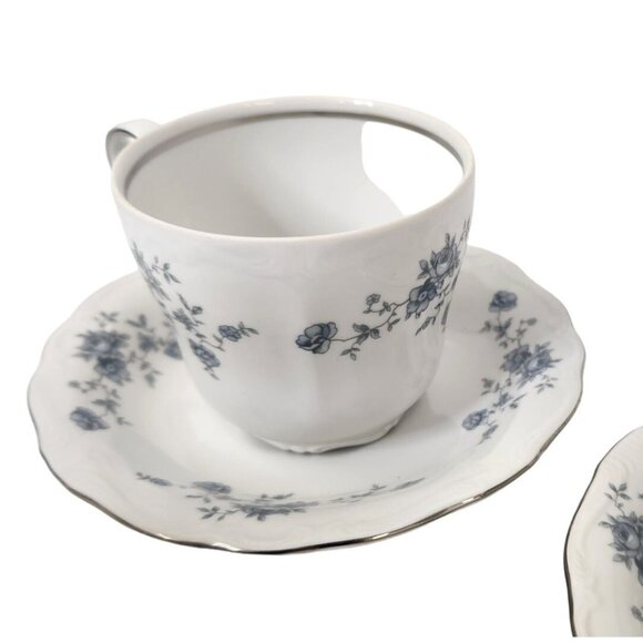 Johann Haviland Bavaria Blue Garland Fine China Set of 2 Cups and 2 Saucers Vint - Picture 4 of 9